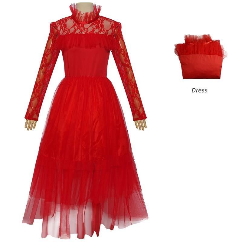 Elegant Lydia Beetlejuice Red Tulle Cosplay Dress For Halloween And Performances