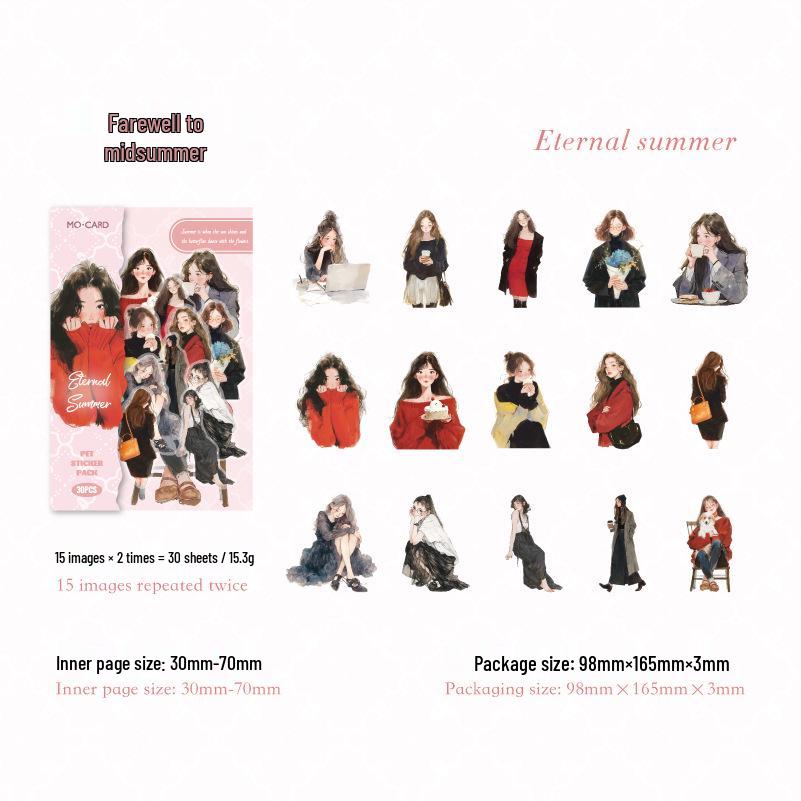 Momo PET Sticker Pack: Urban Casual Characters Journal Theme, 30 Sheets, 6 Designs