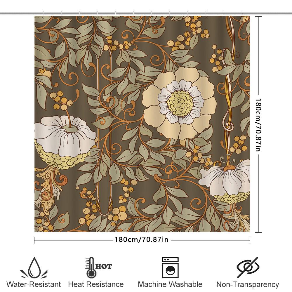 Vintage Floral Elegance: Warm Toned Art Nouveau Shower Curtain For A Classic And Romantic Bathroom Dcor