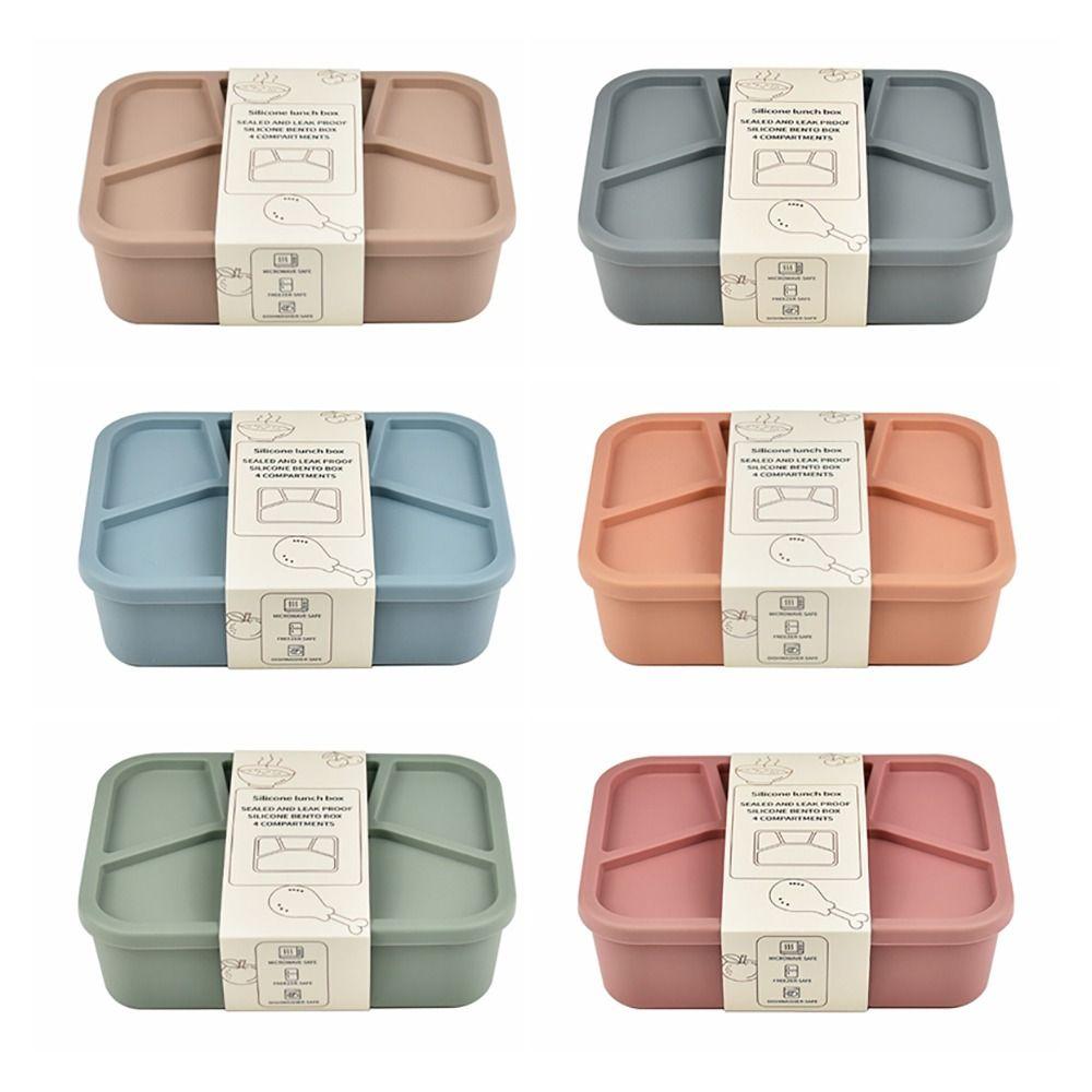 Temperature Resistance Silicone Lunch Box 4 Compartments Thickened Divided Lunch Box Leak-proof Portable Meal Box Back To School