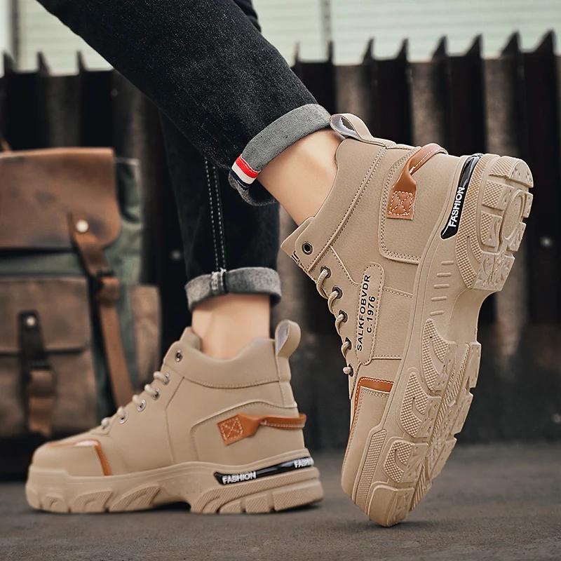 Men's Boots Military Shoes Booties Man Brown Boot Work & Safety Shoes Casual Sneakers Mens Ankle Boots Leather Dress Booty Man