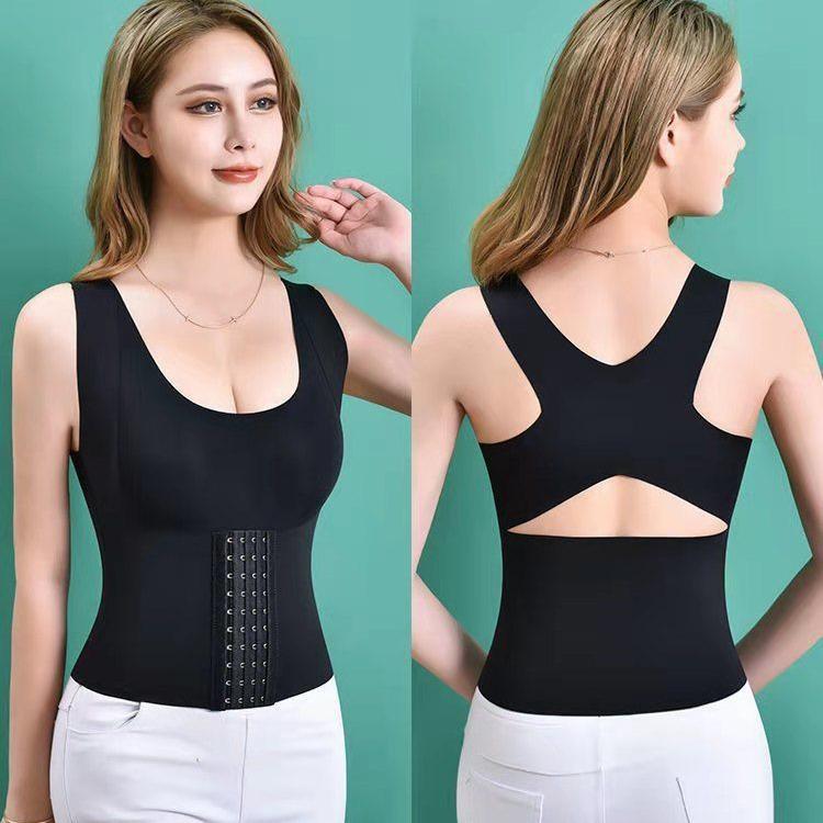 Postpartum Slimming Waist Trainer Bra Vest with Chest Pads and Anti-Hunchback Support