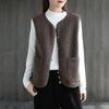 Fall Winter Women Vest Coat V Neck Fleece Single-breasted Double Pockets Sleeveless Cardigan Solid Color Daily Wear Office Waist
