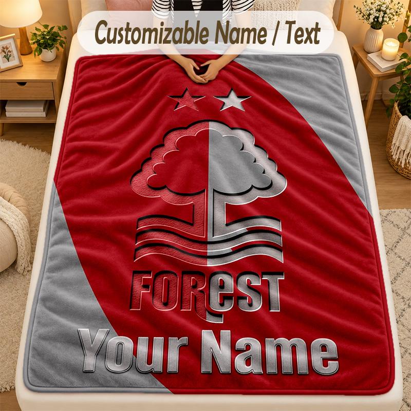 Flannel BlanketNottingham Forest FC Custom Name Text Personalized Soft Warm Throw Blanket Home Decor Gift