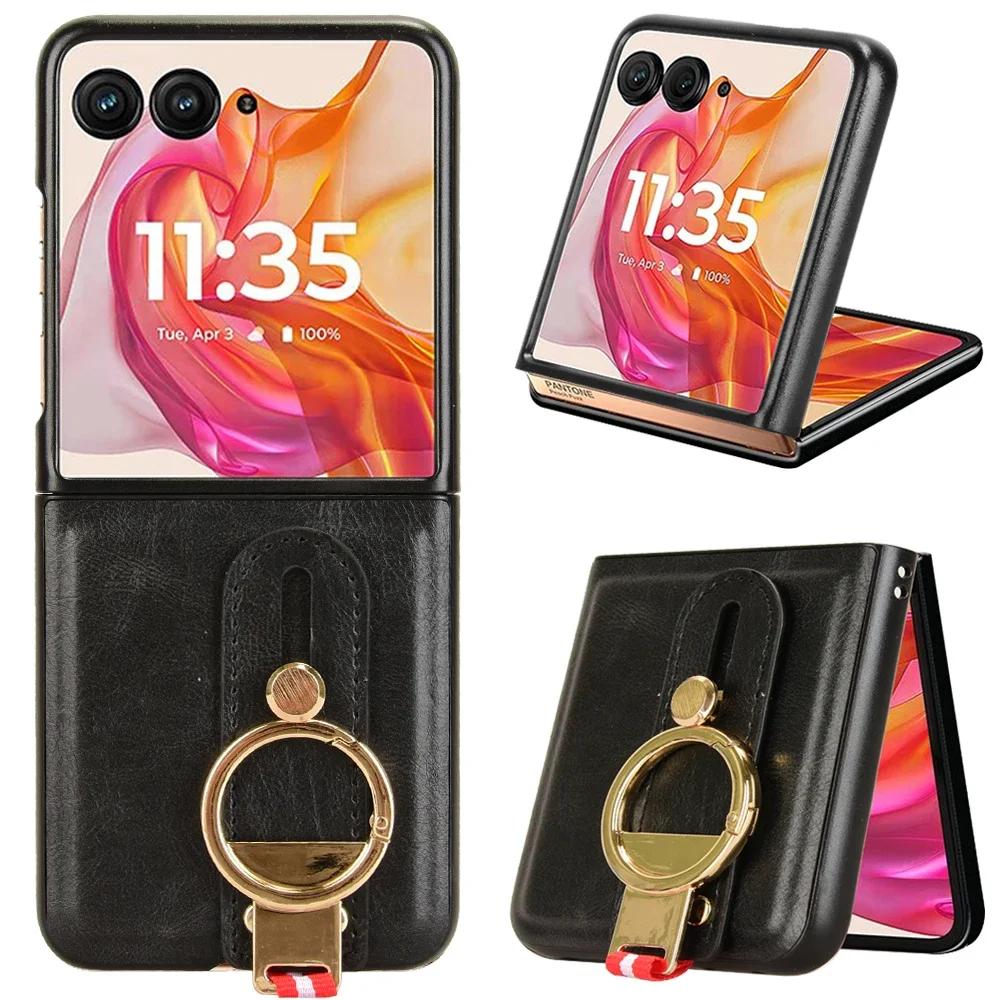 

NEW Luxury Business Wristband Leather Stand Case For Motorola Moto Razr 60/50 2025/2025 Ultra Cover Ring Opener Coque Funda Capa Motorola Razr 2025 чёрный