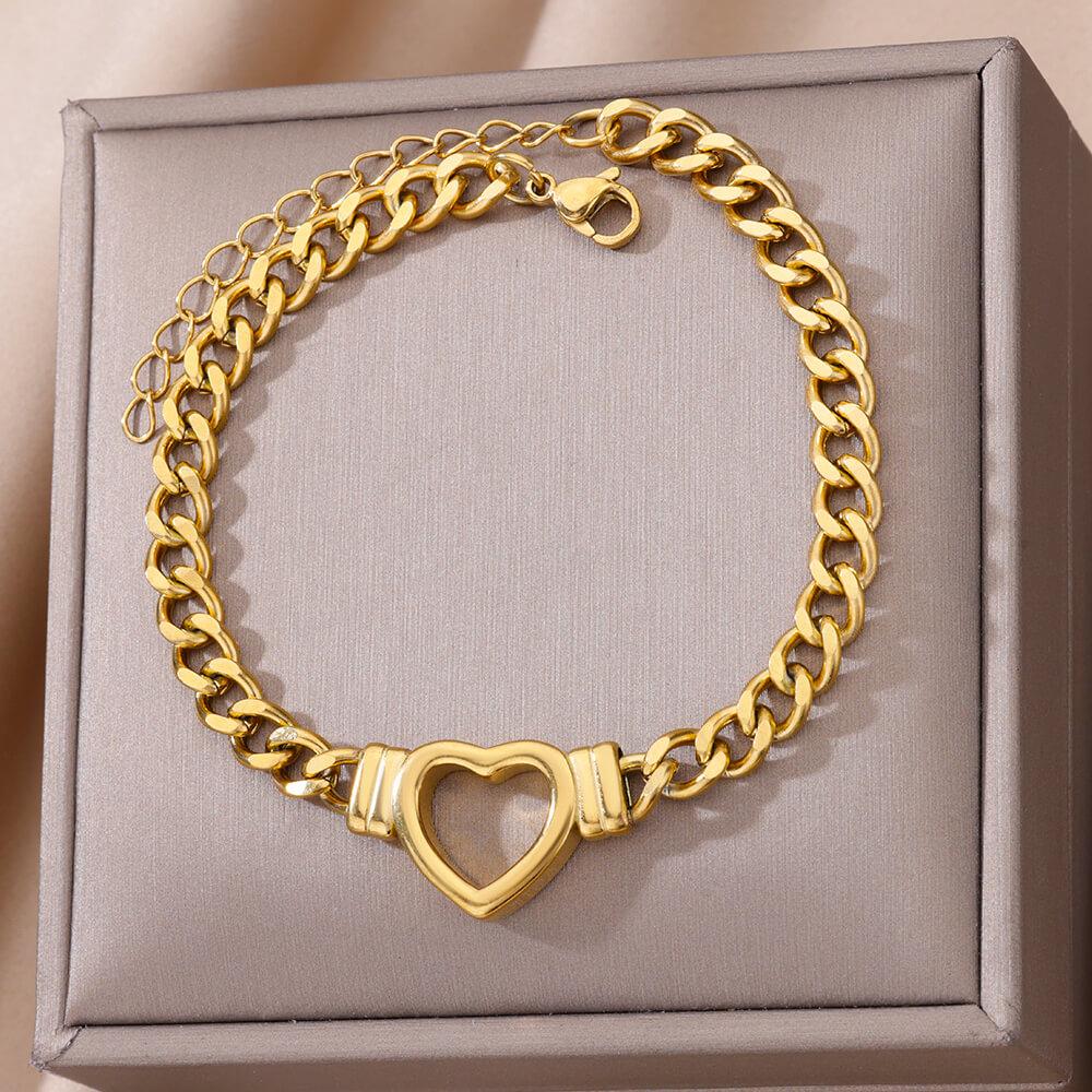 Heart Bracelet for Women Stainless Steel Charm Cuban Chain Bracelets Gold Color Anklet Vintage Jewelry Accessories Birthday Gift