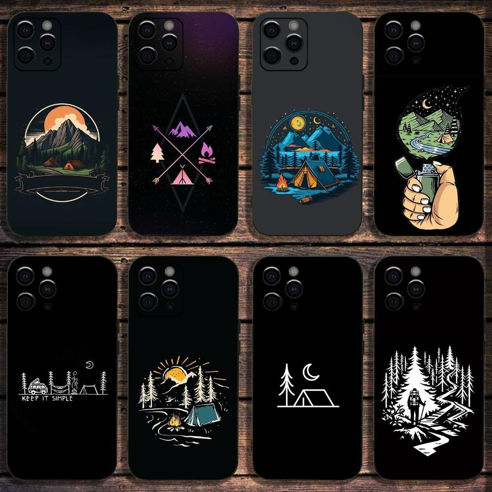 Camping Mountain Outdoor Phone Case For Apple iPhone 15,14,13,12,11,Pro,X,XS,Max,XR,Plus,Mini Soft Black Cover