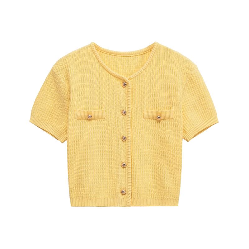 Kaslead New Women Clothes Western Style Fashion Simple and Versatile Single-Breasted Crisp Knit Cardigan