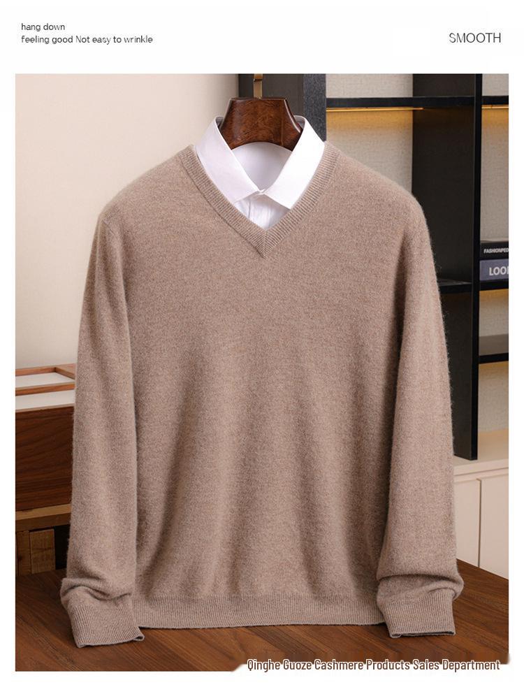 Men s V-Neck Loose Cashmere Knit Sweater - Autumn/Winter Base Layer XXL