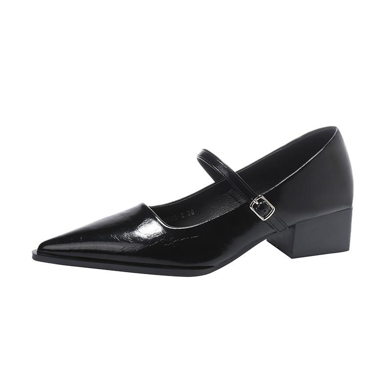 

One-band Block Heel Single Shoes Autumn New Pointed Toe Shallow Mouth Non-slip Wear-resistant Low-top Shoes 39 чорний