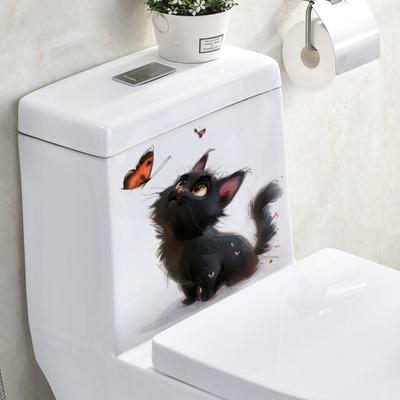Yousheng Schwarze Katze Schmetterling Toilettenaufkleber PVC Wasserdicht Abnehmbar Selbstklebend Wohnzimmer Badezimmer Wandkunst Cartoon Kätzchen Toilettendeckel Dekoration