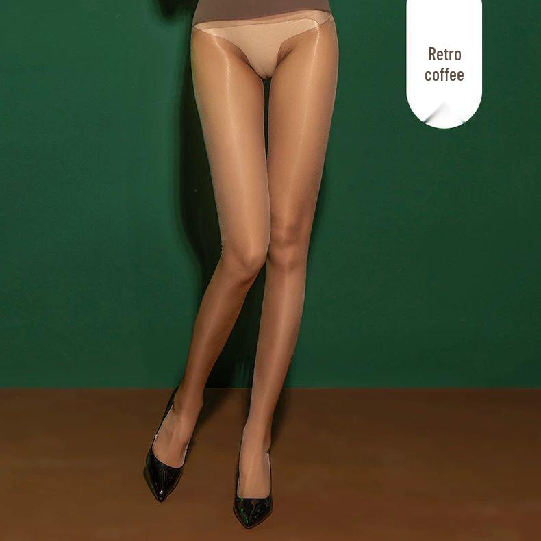 Aurora Seidig Glatte Ultra-Dünne High-Waist Schwarze Strumpfhose mit Glänzendem Öligem Schimmer