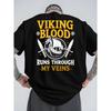 Viking Blood Print T-Shirt Men's Nordic Graphic Tee Loose Fit Casual Summer Shirt