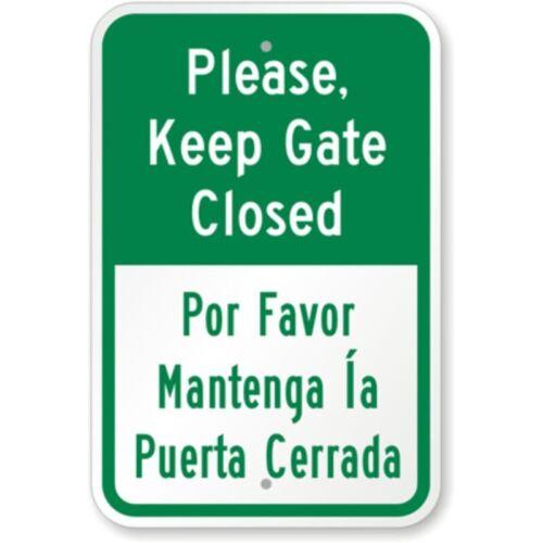 

Bilingual Keep Gate Closed Aluminum Weatherproof SignAluminum 20x30cm（7.8x11.8inch）
