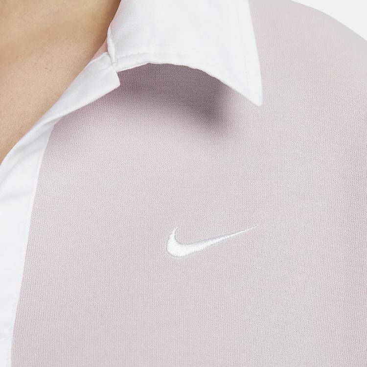 Nike Sportswear Essentials Colorblock Polo Loose Long Sleeve T-Shirt Women Tops Grey Purple FB8721-019