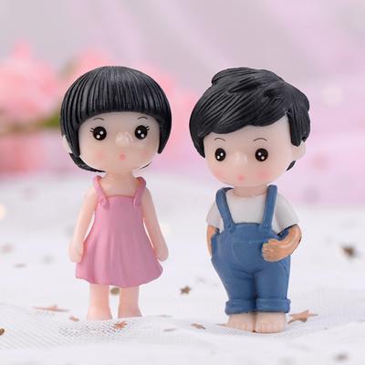 2 szt./zestaw Żywica Chłopak Dziewczyna Para Model Figurka DIY Miniaturowy Dodatek do Krajobrazu