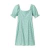Summer 2025 Women's Gingham Square Neck Puff Sleeve Dress