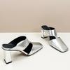Designer Women High Heels Slippers Square Toe Heeled Sandals Woman Shoes 2025 Trend Summer Fashion Flip Flops Dress Chunky Pumps