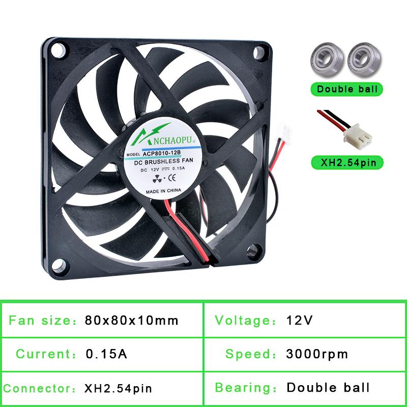 ACP8010 8cm 80mm Fan 80x80x10mm DC5V 12V 24V 2 Wires 2pin for Chassis Power Supply Charger Inverter Ultra-thin Cooling Fan