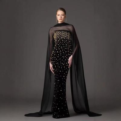 Chic Women's Beaded Strapless Evening Gown - European & American Style Socialite Dress