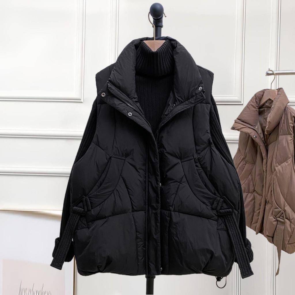 Jachetă Femei Mărimi Mari Lungime Medie Fără Mâneci - Vestă Groasă Călduroasă din Bumbac cu Puf pentru Toamnă/Iarnă