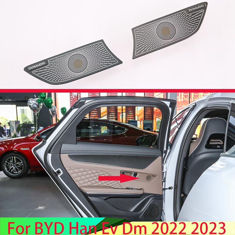 For BYD Han Ev Dm   Car Accessories Stainless Steel Rear Door Panel Tweeter Horn Cover Decorated With Sequ
