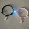 2 Pieces/set Luminous Peach Heart Cute Green Pink Dinosaur Pendant Couple Bracelet Fashion Hand-woven Bracelet