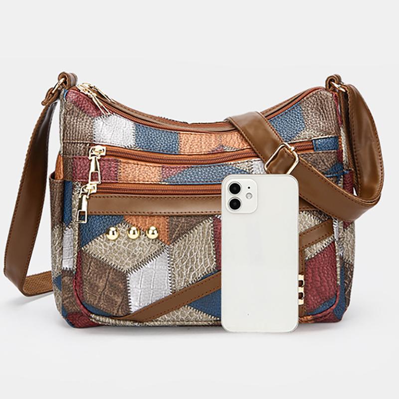 Versatile Middle-aged Women's Bag Cross-border Women's Soft Leather Backpack New Fashionable 3D Lattice Large-capacity Messenger Bag