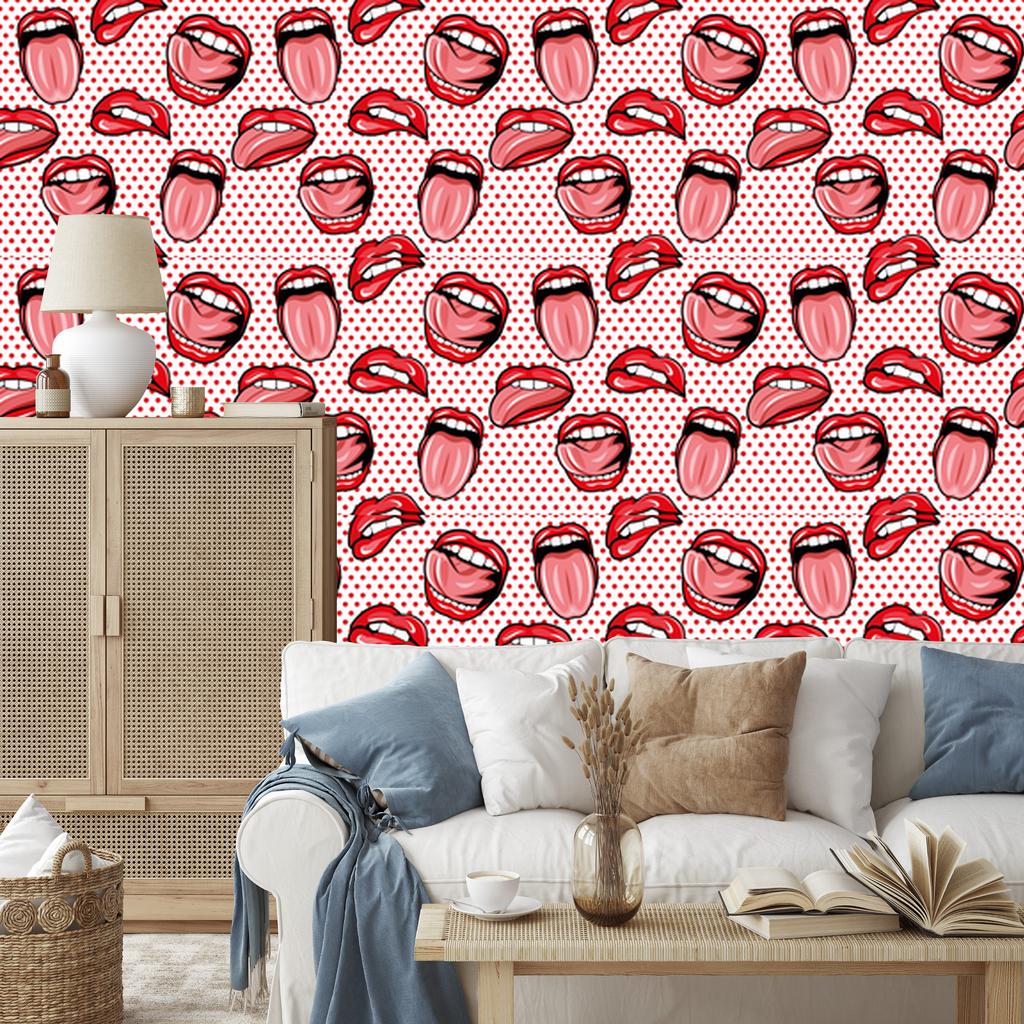 Lips wallpaper in pop art portraits for living room and bedroom 50x1000
