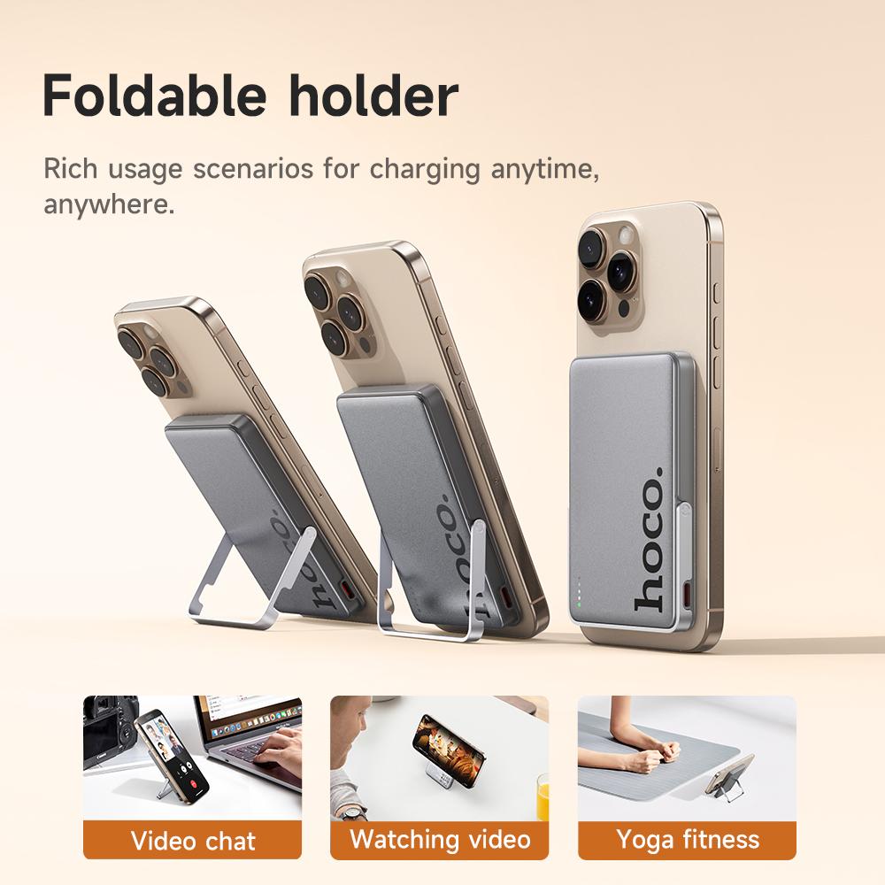 Hoco. Q36 5000mAh Magnetic Wireless Power Bank with PD20W & holder, lightweight&Compatible with MagSafe,led battery indicator