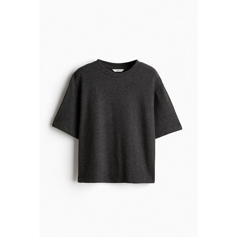 

HM Women s T-shirt Autumn Fine Knitted Loose Soft Simple and Comfortable Short Sleeve Tops 1266670 Mixed dark gray 155/80