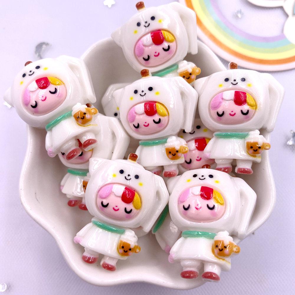8PCS Resin Colorful 3D Cartoon Rabbit Bee Bear Squirrel Girl Flat Back Stone Figurine Scrapbook DIY Bow Decor Accessories Crafts