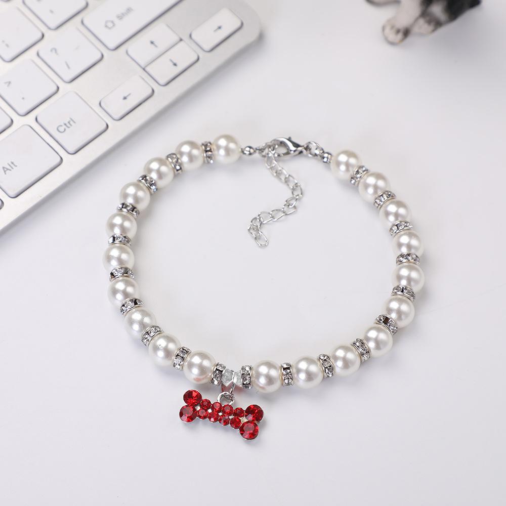 

New pearl necklace anti-lost pet identity tag collar personalized design handmade bone listing S20cm14 beads