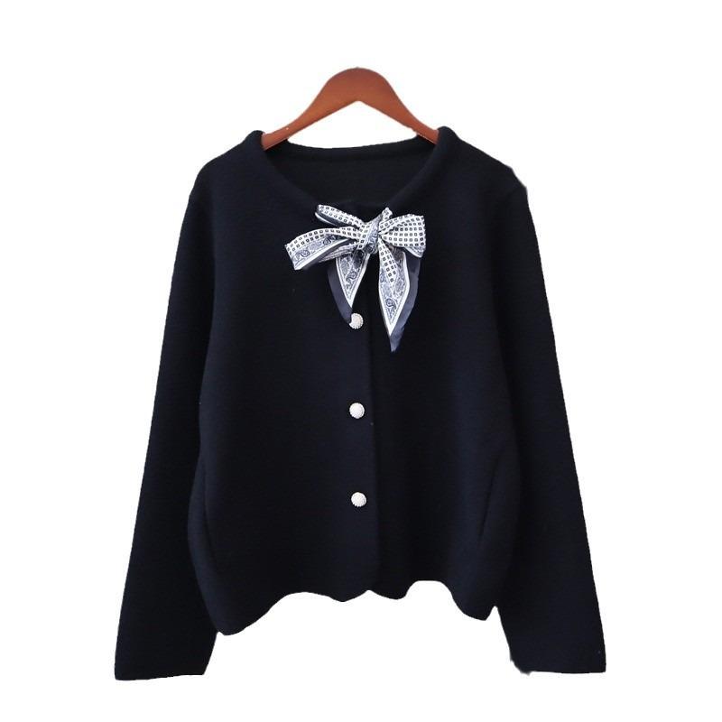 Autumn and Winter New Silk Scarf Lace-up Knitted Double-sided Woolen Cardigan Temperament High-end Sweater Jacket Women