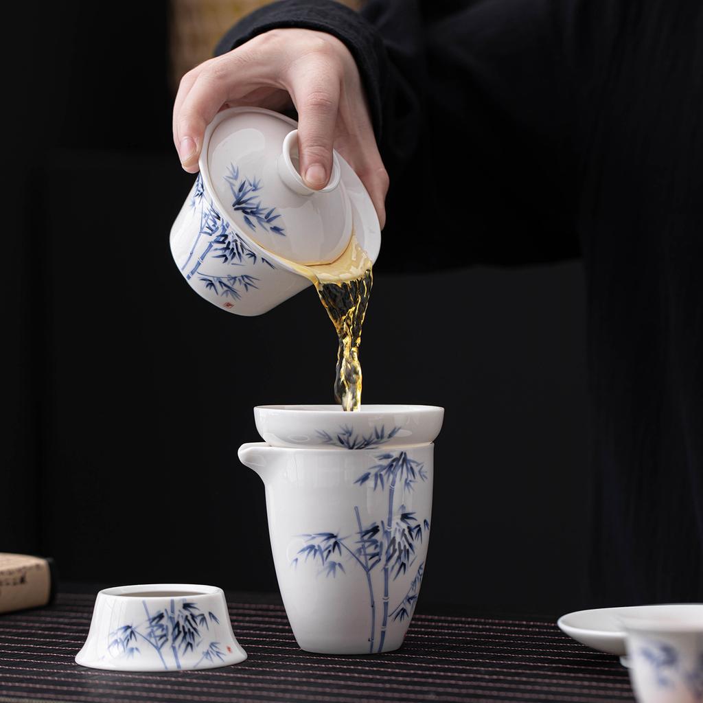 White Suet Jade Tea Set, High-end Household Kung Fu Tea Set, Cover Bowl Teapot, Complete Tea Set, Gift Box, Gift.