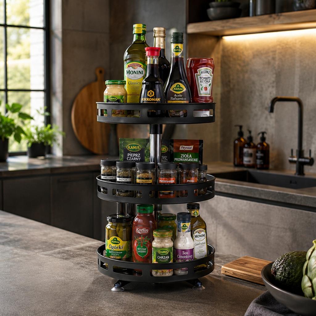 360° Rotating Spice Rack 3 Tiers Adjustable Kitchen Organizer