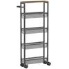 Metal Storage Trolley, 5-Tier, 4 Mesh Baskets, Handle, Wood-Effect Top, 47 x 13 x 96.5 cm, Black