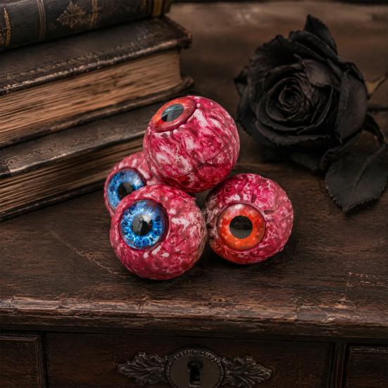 Spooky Scene Setter Props Halloween Hanging Eyeballs Decoration, 4 Pcs Scary Realistic Fake Blood Eyes in Gory Table Decorations Net Bag for