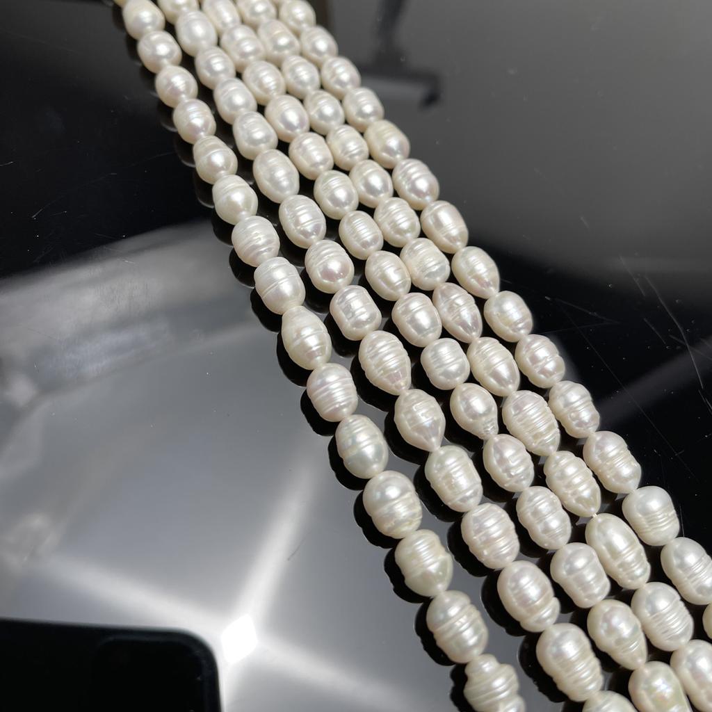 Natural Freshwater White Rice Pearl Beads 8-9mm 36cm Full Drilled Large Millet Oval Pearl Strand For Daily Statement Necklace DIY Jewelry Making