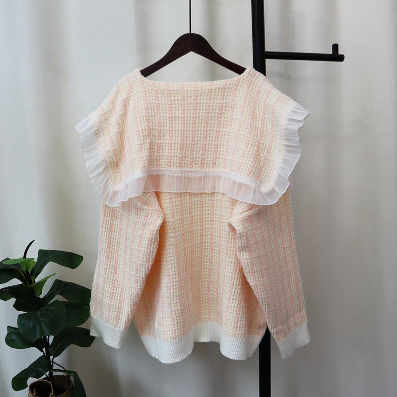 Autumn and Winter New Loose Doll Collar Knitted Sweater Top Sweet Design Sweater Pullover Woman