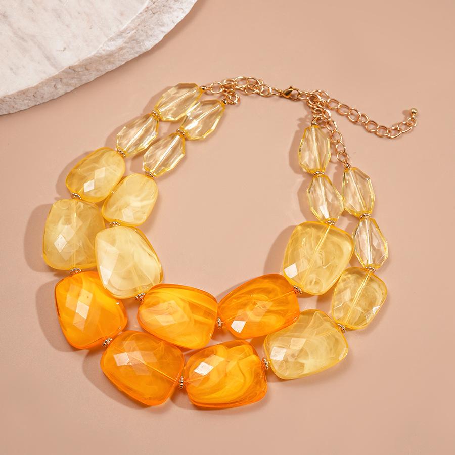 Irregular Acrylic Beaded Double-layer Necklace for Women Exaggerated Clavicle Chain Holiday Accessories