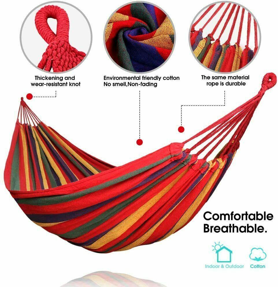 Camping Thickened Durable Fabric Canvas Hammocks Swing with Tree Ropes Anti Rollover Striped Hanging Chair Hammocks