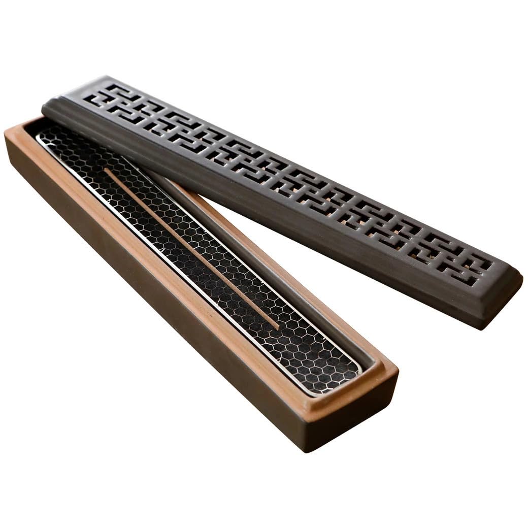 

[Ceramic ash-free design] Safe, stylish ceramic incense holder with stainless steel net for horizontal placement. Portable and perfect for study,