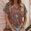 Casual Bohemian Print Women's Short Sleeve V-Neck Top T-Shirt
