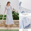 Xiangying Women's French Style Blue Tie-dye Floral Puff Sleeve Midi Dress