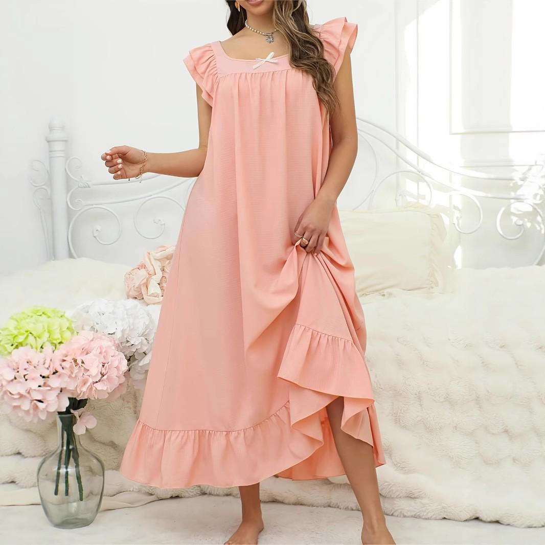 Летняя женская однотонная свободная пижама ночная рубашка - Сексуальная, Милая и Простая Large розовый