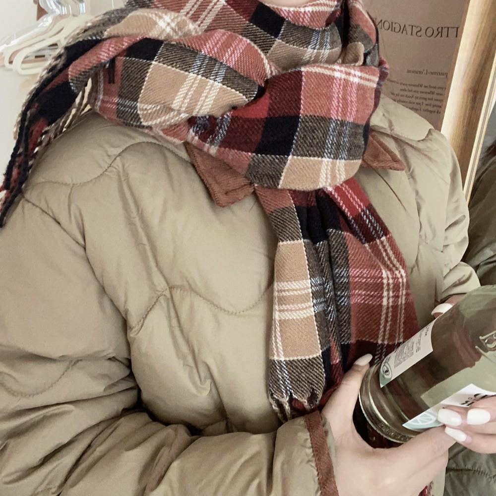 2025 Winter Red Plaid Imitation Cashmere Scarf - Warm Neck Warmer for Women & Couples