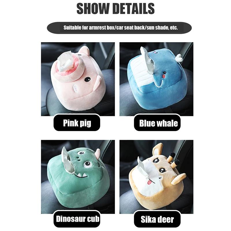 2/3/4 stk Søt Tegneserie Bil Tissueboks Plysj Serviett Holder Universal Auto Hjem Rom Papir Etui Dyredekorasjon Brakett