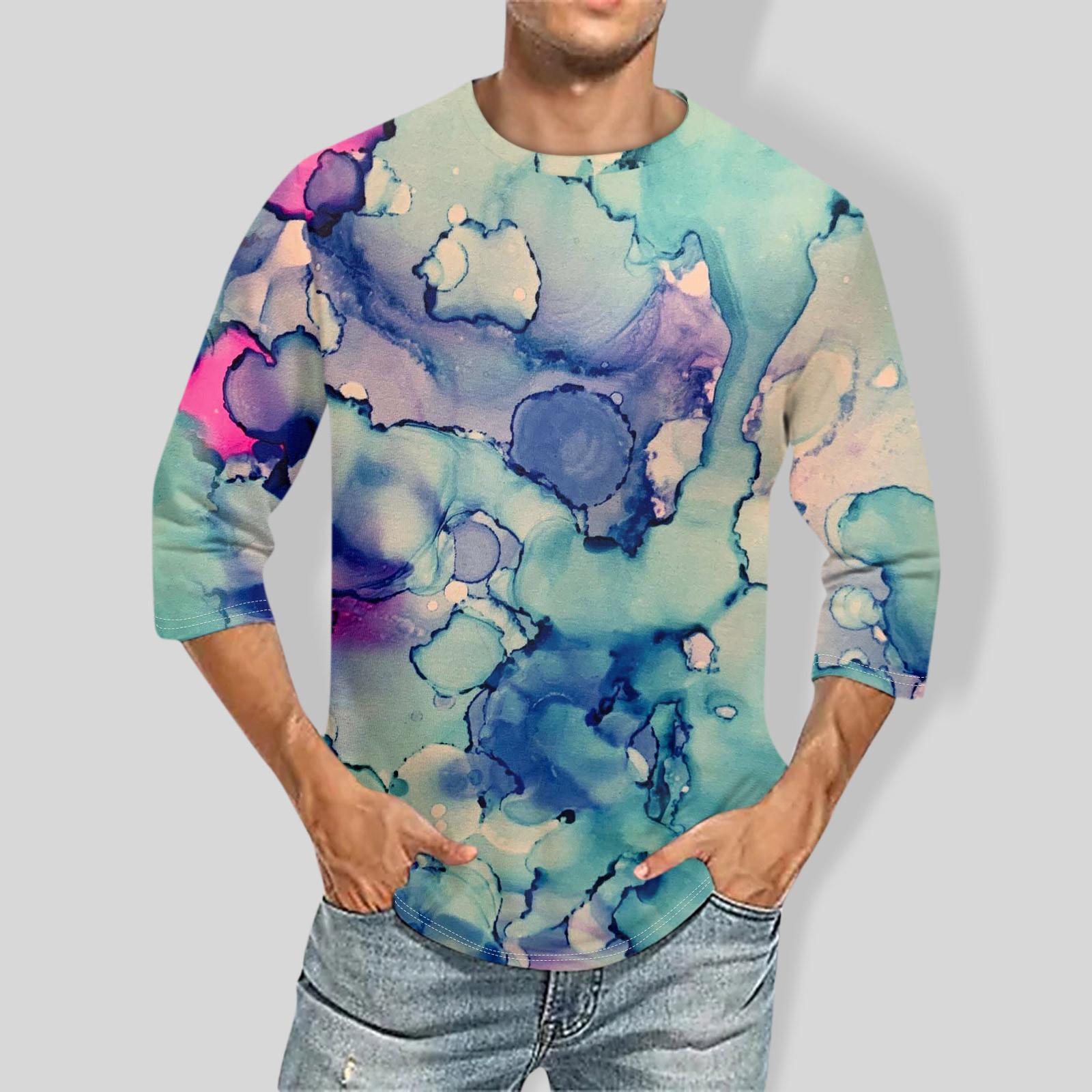 

Мужская повседневная модная футболка с круглым вырезом и рукавом три четверти L синий