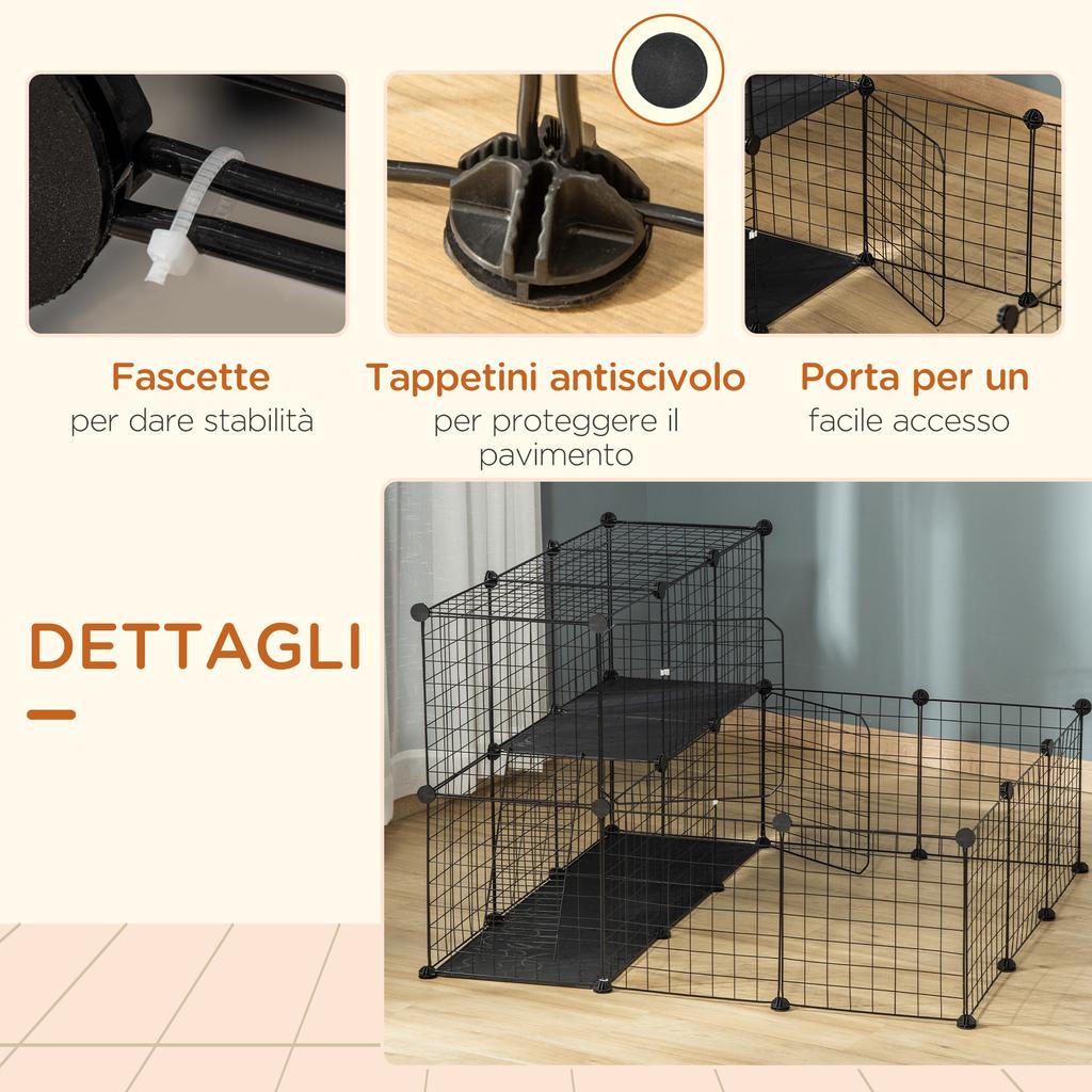 Modular Rabbit Enclosure with Mounting Accessories, Steel, 105x105x70cm - Black
